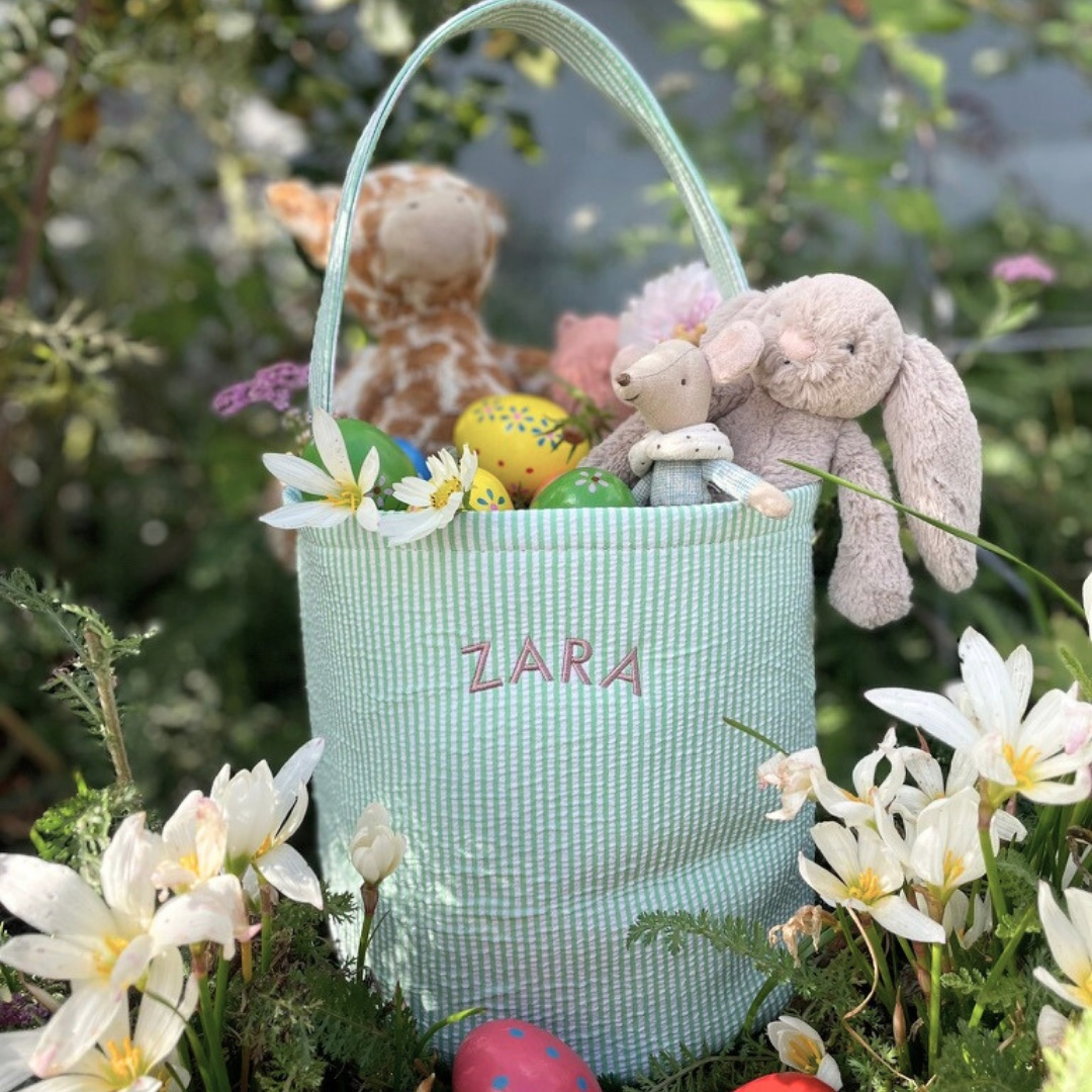 Toy Storage Seersucker Bucket with Personalised Embroidery