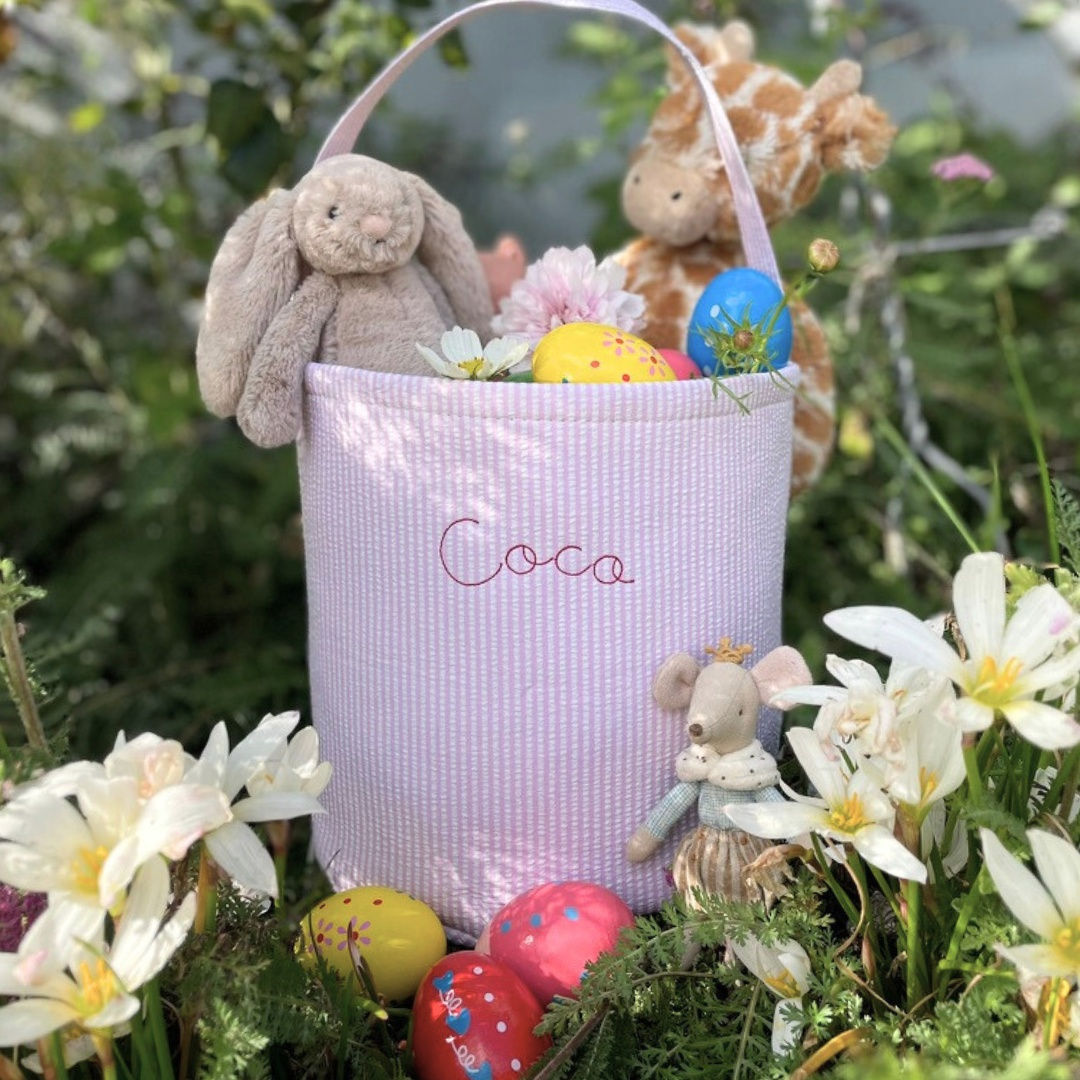 Toy Storage Seersucker Bucket with Personalised Embroidery