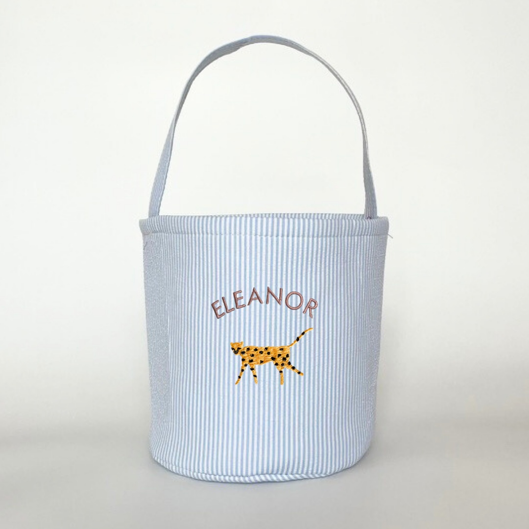 Toy Storage Seersucker Bucket with Cheetah Embroidery Design