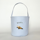 Toy Storage Seersucker Bucket with Digger Embroidery Design