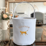 Toy Storage Seersucker Bucket with Cheetah Embroidery Design