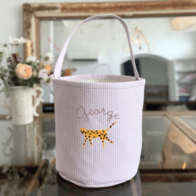 Toy Storage Seersucker Bucket with Cheetah Embroidery Design