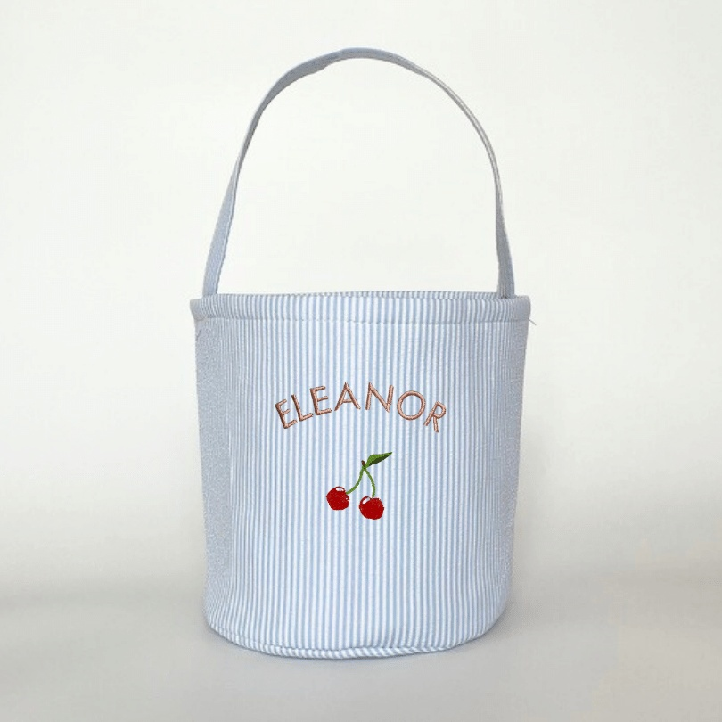 Seersucker Storage Bucket - Cherries