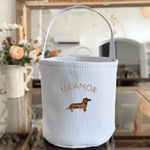 Toy Storage Seersucker Bucket with Dachshund Embroidery Design