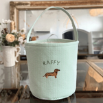 Toy Storage Seersucker Bucket with Dachshund Embroidery Design