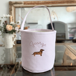 Toy Storage Seersucker Bucket with Dachshund Embroidery Design