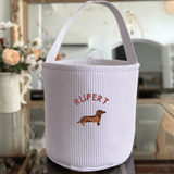 Toy Storage Seersucker Bucket with Dachshund Embroidery Design