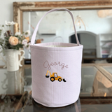 Toy Storage Seersucker Bucket with Digger Embroidery Design