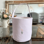 Toy Storage Seersucker Bucket with Tulips Embroidery Design